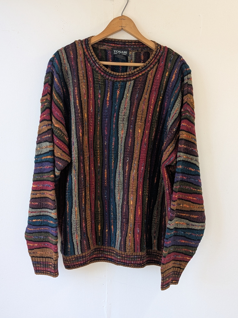 Vintage Tosani Multicolor Vertical Wavy Striped Sweater Coogi Style Size Medium